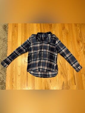 George Navy, White & Burgundy Plaid Button-Up Flannel Shirt